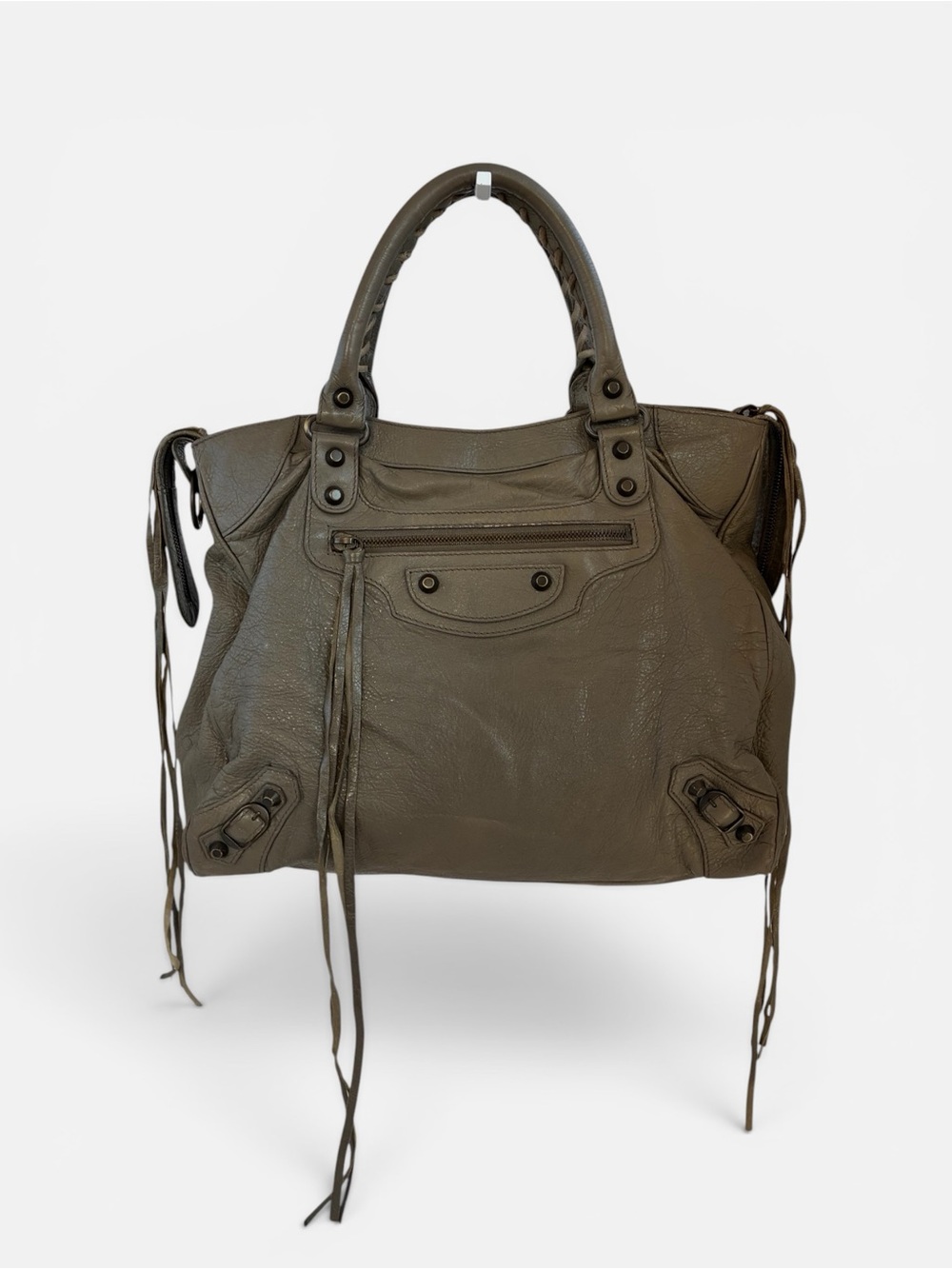 Balenciaga Motocross City Gray Leather Top Handle Satchel Bag - Picture 1 of 10